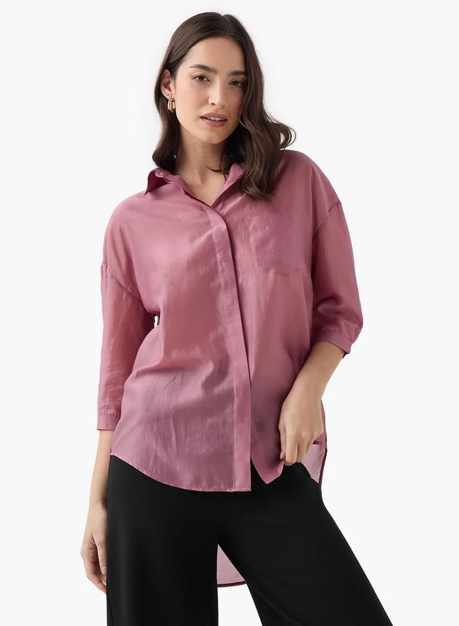 Splash FAV Relaxed Fit High Low Shirt with 3/4 Sleeves
